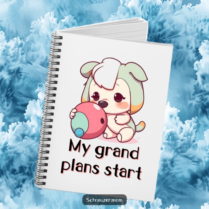 Funny notebook with an eager character nudging a toy, ideal for note-taking and doodling, inspiring creativity with its humorous design.