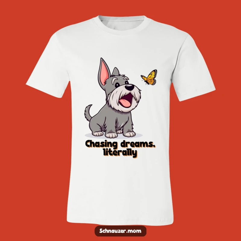 Funny Excited Schnauzer T-Shirt: Chase Butterflies with Canine Joy!