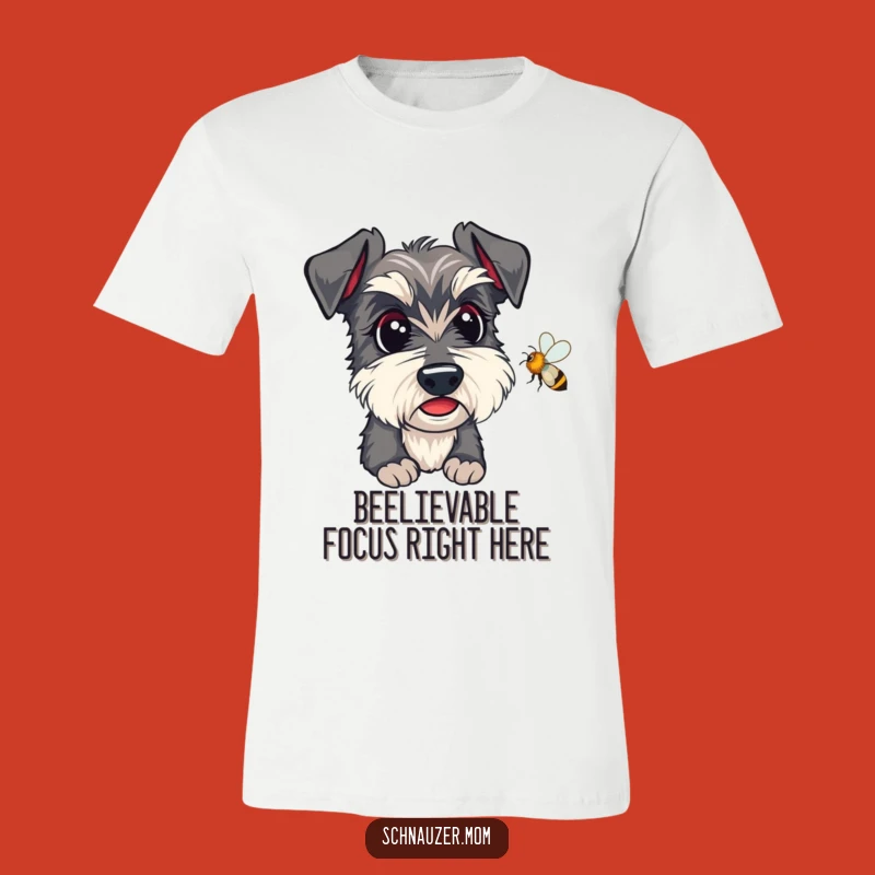 Funny Kawaii Schnauzer T-Shirt: Alert Dog Watching Bee, Hilarious Gift Idea