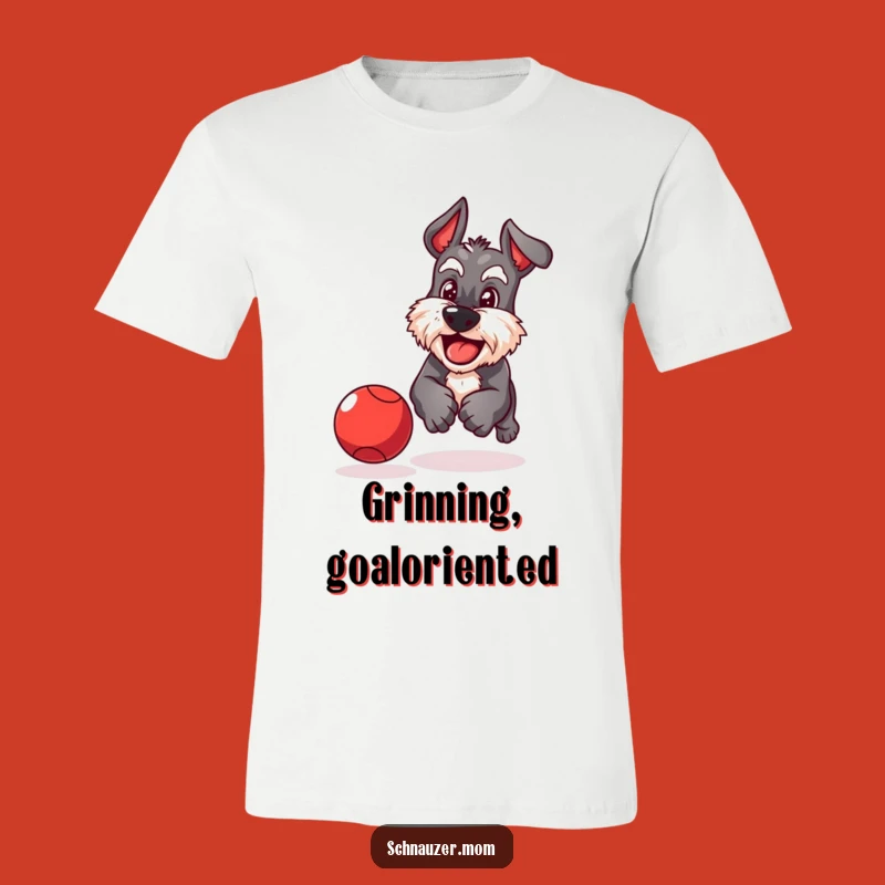 Funny Schnauzer Ball Chase T-Shirt - Determined Playful Dog Design