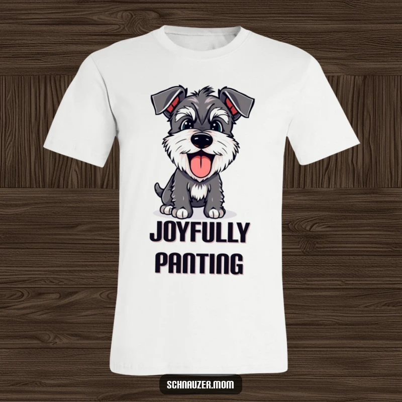 Funny Schnauzer t-shirt depicting a happy dog with its tongue lolling out, panting with pure, unadulterated joy.