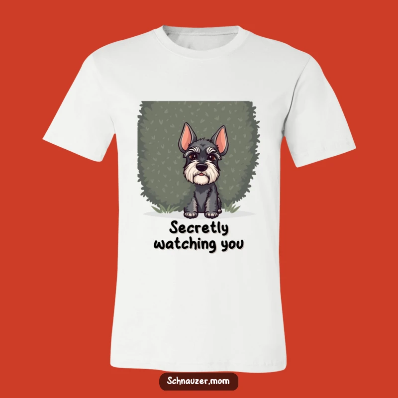 Funny Schnauzer Shrub Tee: Mysterious Pup's Playful Hide-and-Seek