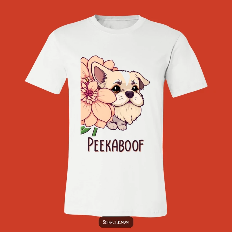 Funny Bearded Dog Flower Peek T-Shirt - Hide & Seek Dog Lover Tee