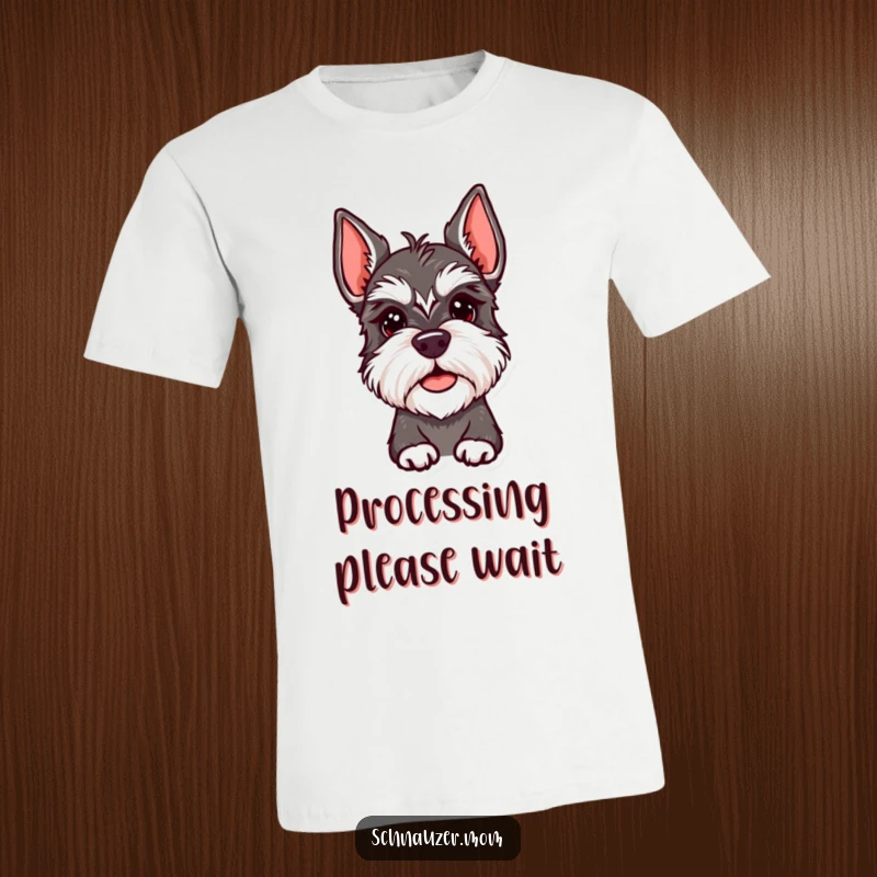 Funny Schnauzer Lady T-Shirt showcasing a dog with a classic, quizzical head tilt. Expressive and humorous, a funny gift.