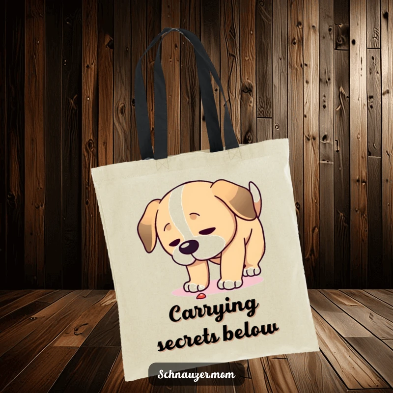 Funny Focused Dog Tote Bag: A dog lowers its head, intently examining something on the ground, signaling deep curiosity and focus.