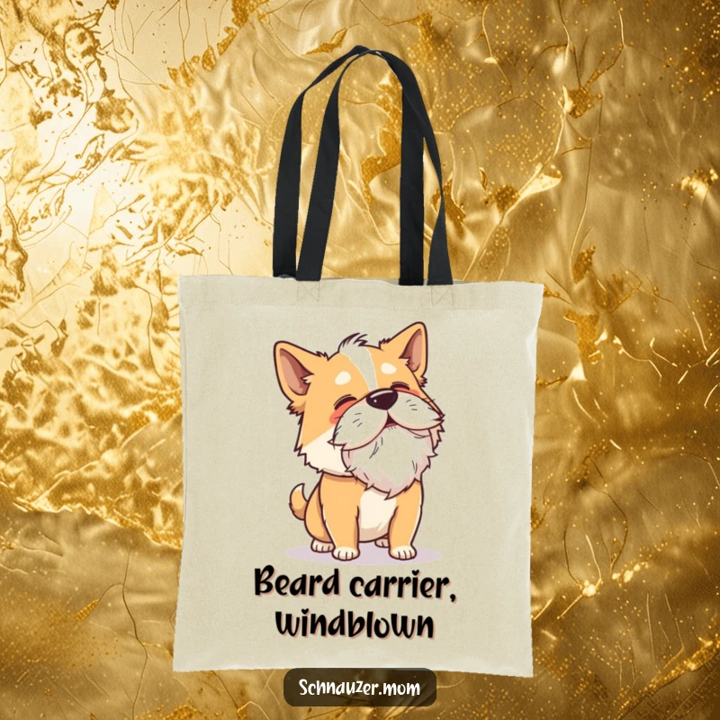 Funny Shaking Dog Tote Bag: A dog shakes its head vigorously, its beard flying dramatically, creating a funny and memorable image.