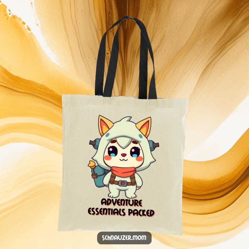 Funny Tote Bag: Character ready for adventure with a happy grin, perfect for carrying travel essentials with humor and style, a great funny gift.